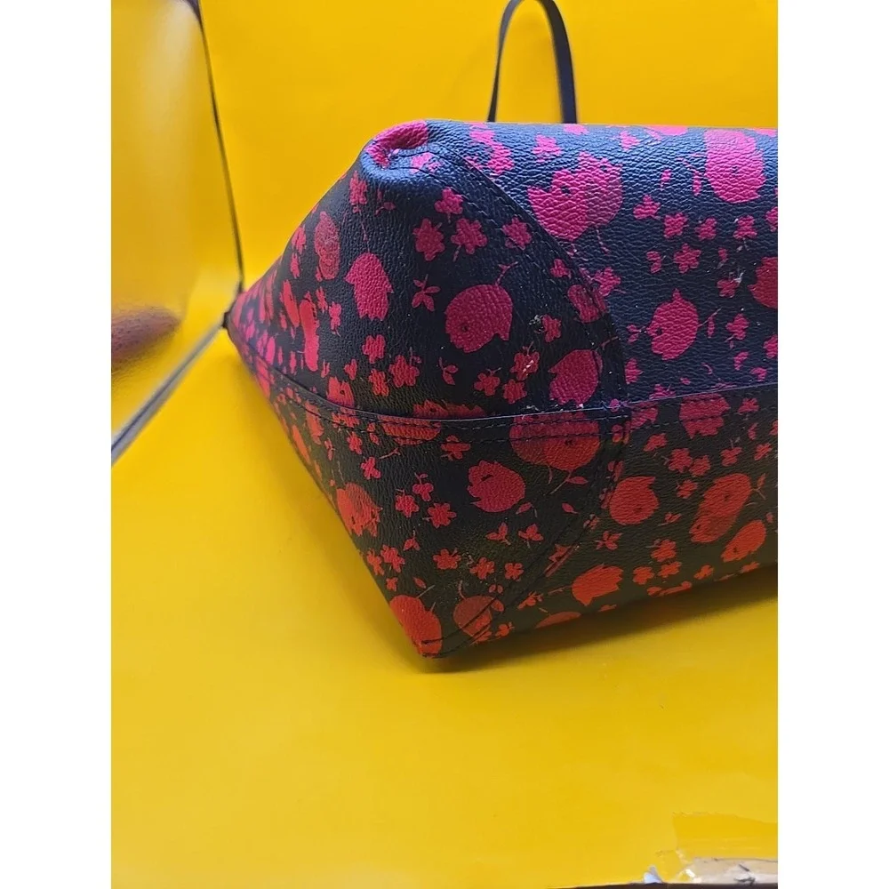 Coach City Tote Crossgrain Leather Pop Floral Print Navy Pink Handbag F66915 - Picture 4 of 10